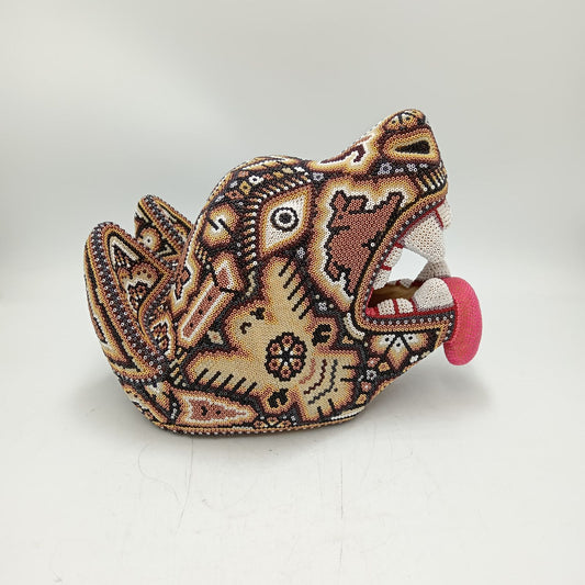 Huichol Mexican Hand Beaded Wolf Head By Isandro Villa Lopez PP8761