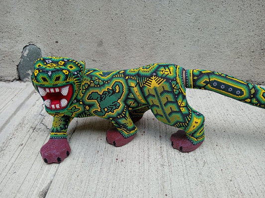 Mexican Huichol Hand Beaded Jaguar By Isandro Villa Lopez PP8763