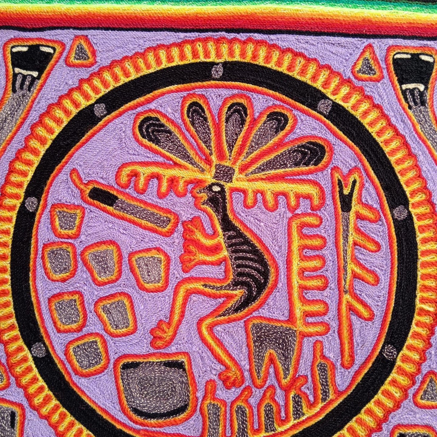 Huichol Indian Mexican Folk Art Yarn Painting by Silverio Gonzalez Rios PP8798