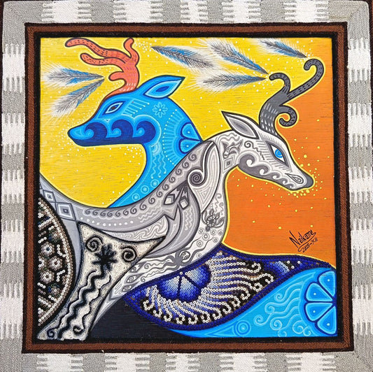 Huichol Mexican Folk Art Yarn Painting by Neikame PP8811