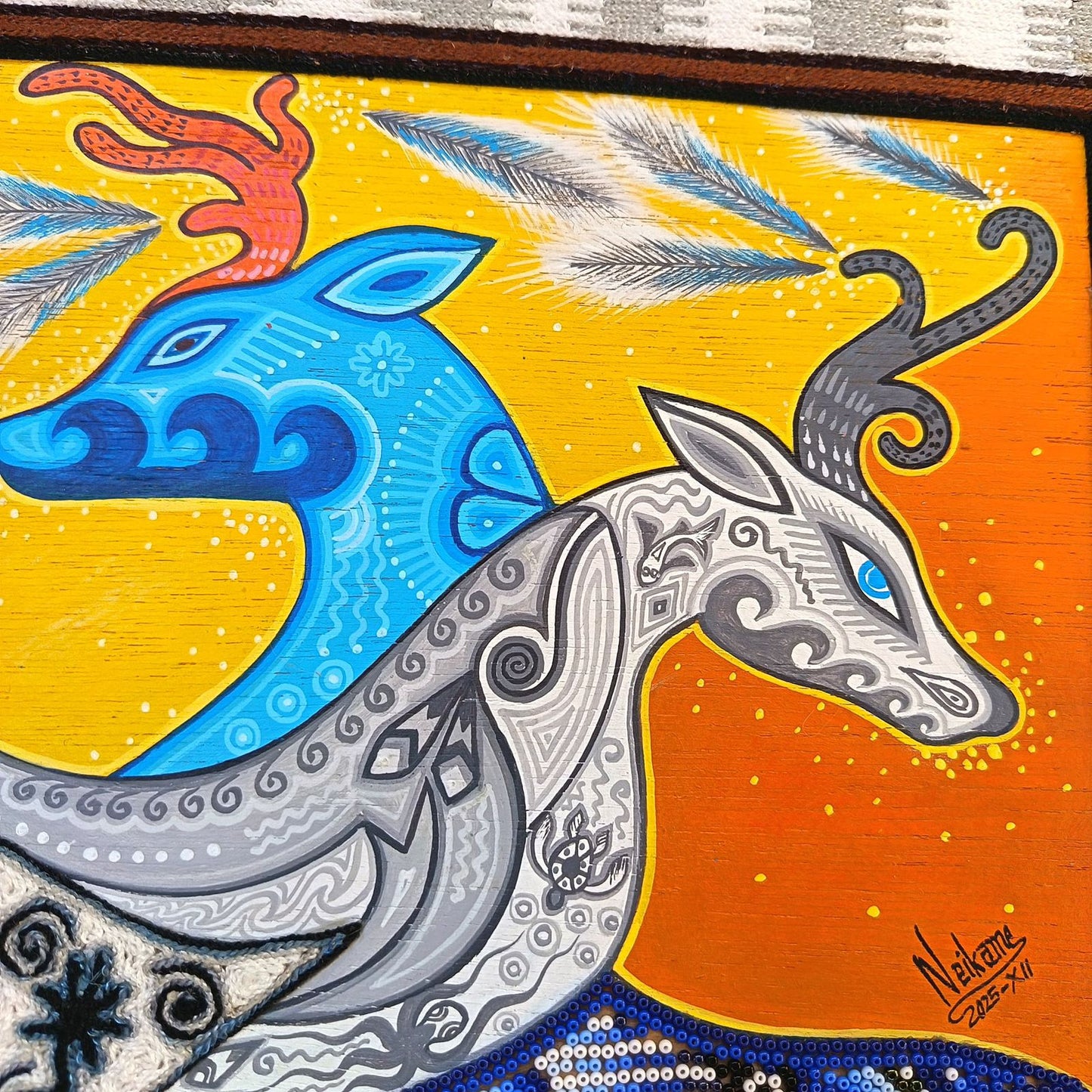 Huichol Mexican Folk Art Yarn Painting by Neikame PP8811