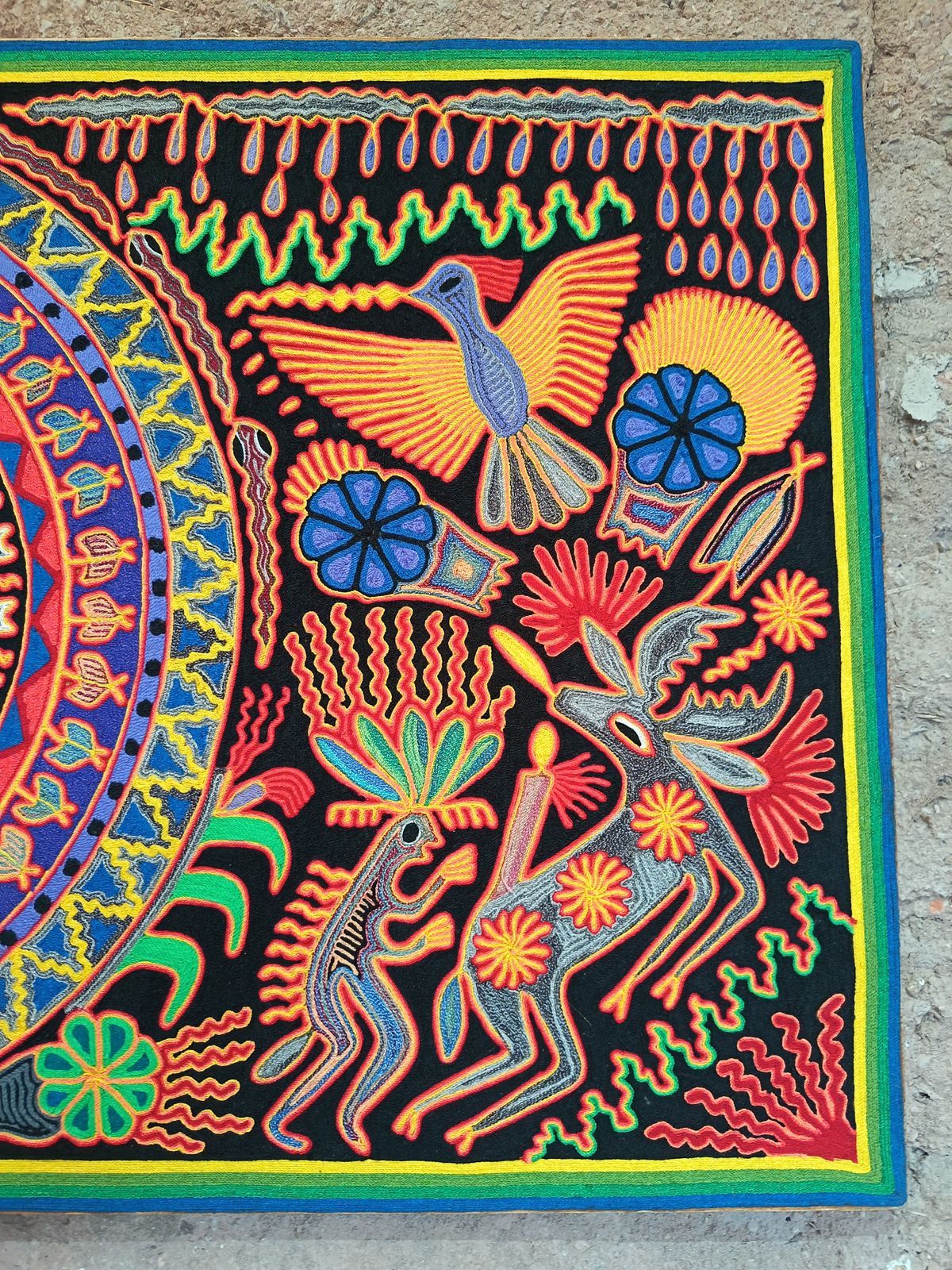 Mexican Folk Art Huichol Yarn Painting by Cooperativa Zitacua PP8877 Oaxaca