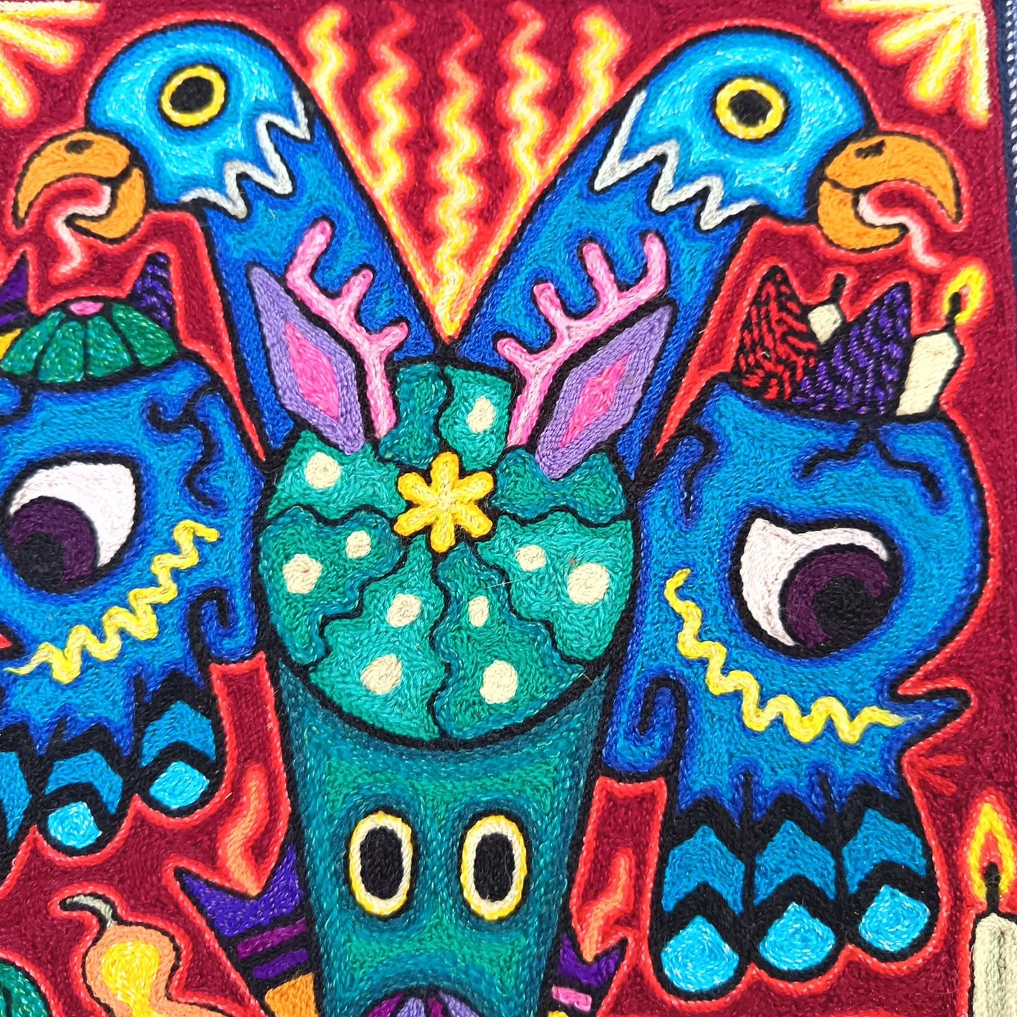 Mexican Folk Art Huichol Indian Yarn Painting by Luis Castro PP8856
