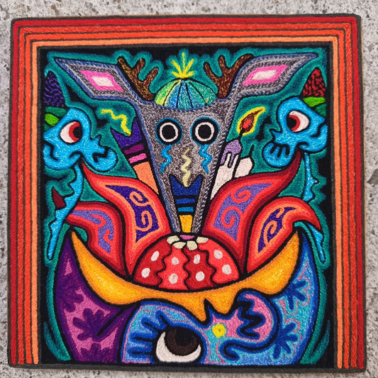 Mexican Folk Art Huichol Indian Yarn Painting by Luis Castro PP8857 Oaxaca