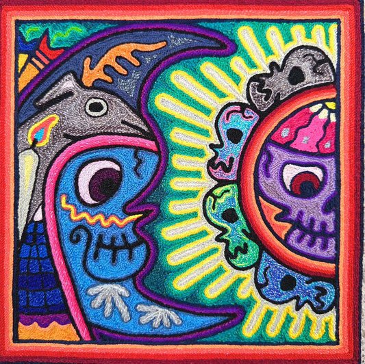 Mexican Folk Art Huichol Indian Yarn Painting by Luis Castro PP8862 Oaxaca
