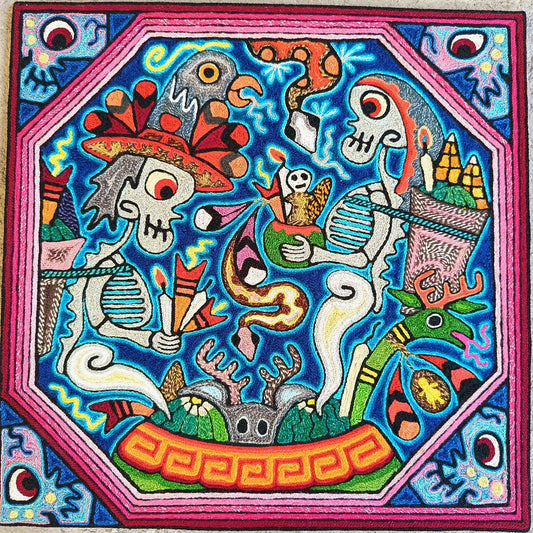 Mexican Folk Art Huichol Indian Yarn Painting by Luis Castro PP8863