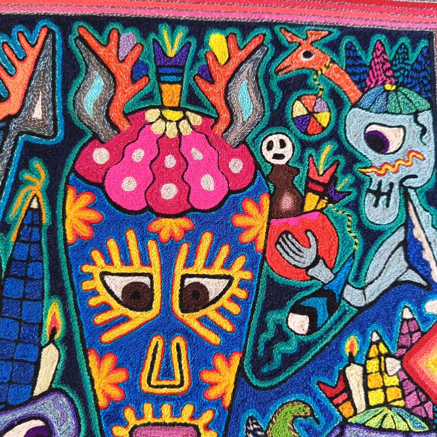 Mexican Folk Art Huichol Indian Yarn Painting by Luis Castro PP8864