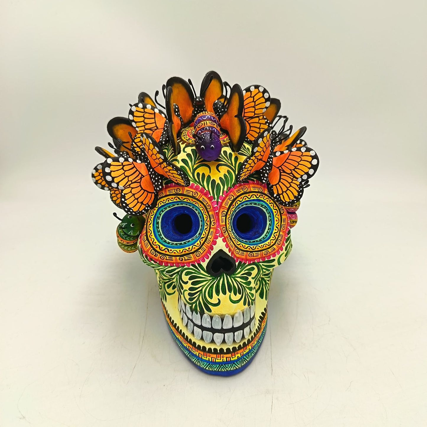 Day Of The Dead Ceramics Butterflys Human Skull By Alfonso Castillo PP8835