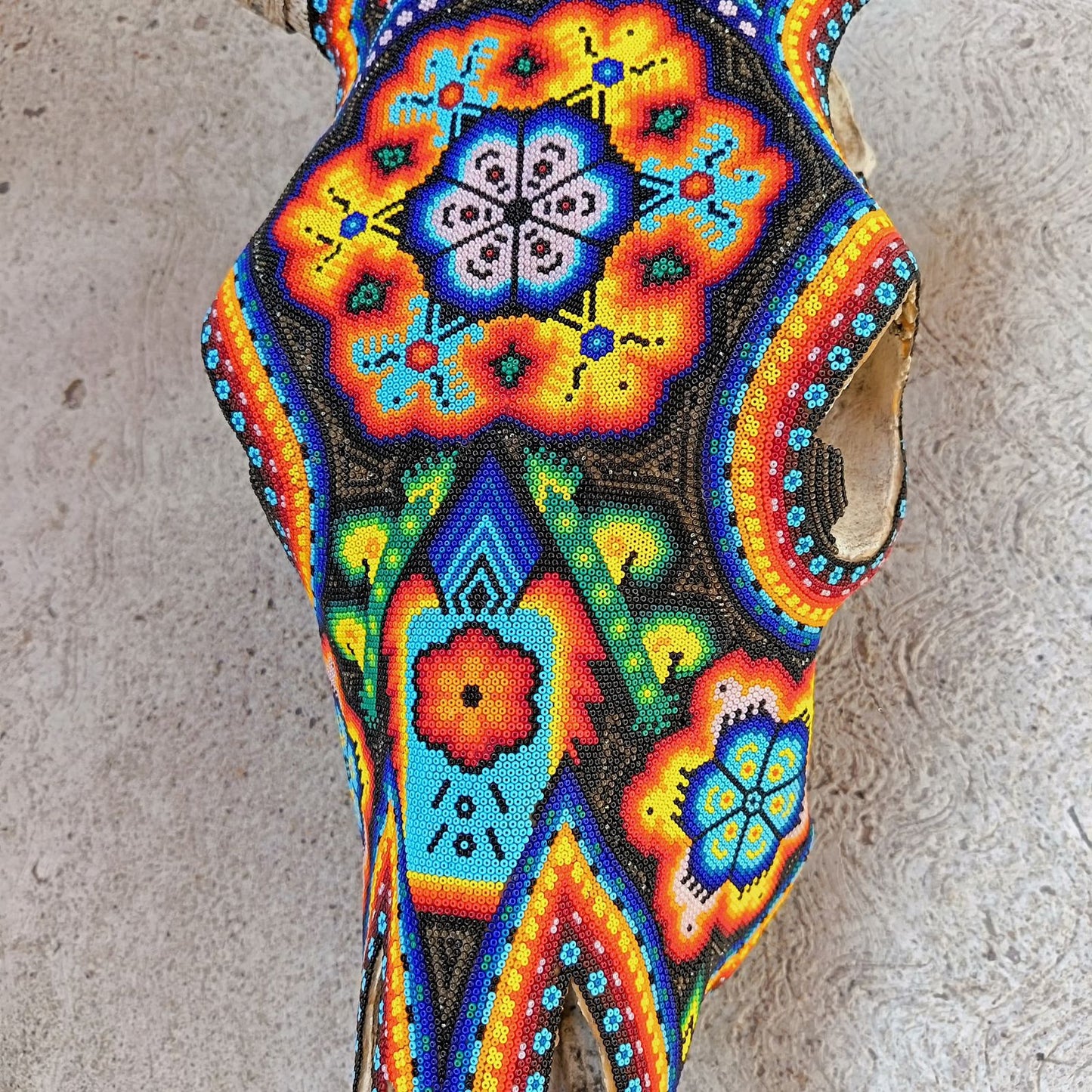 Huichol Indian Hand Beaded Bull Skull By Santos Bautista PP8844