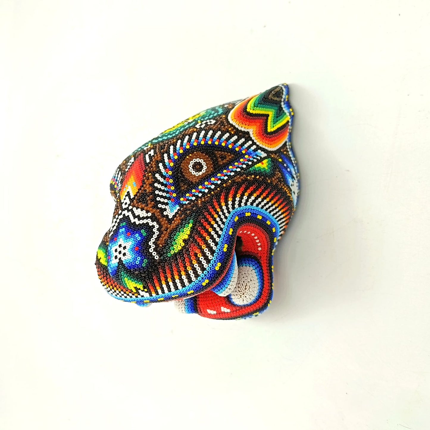 Mexican Huichol Hand Beaded Jaguar Head By Santos Bautista PP8848