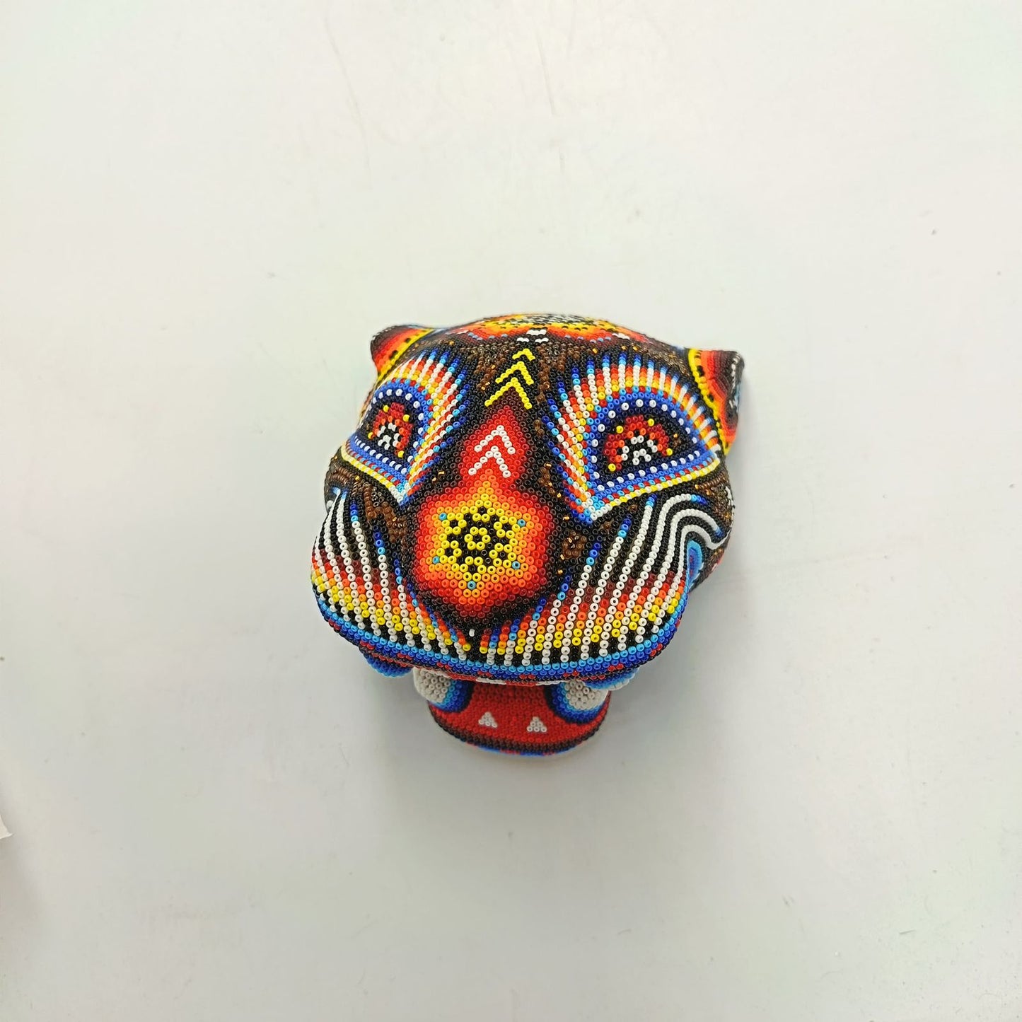 Mexican Huichol Hand Beaded Jaguar Head By Santos Bautista PP8851