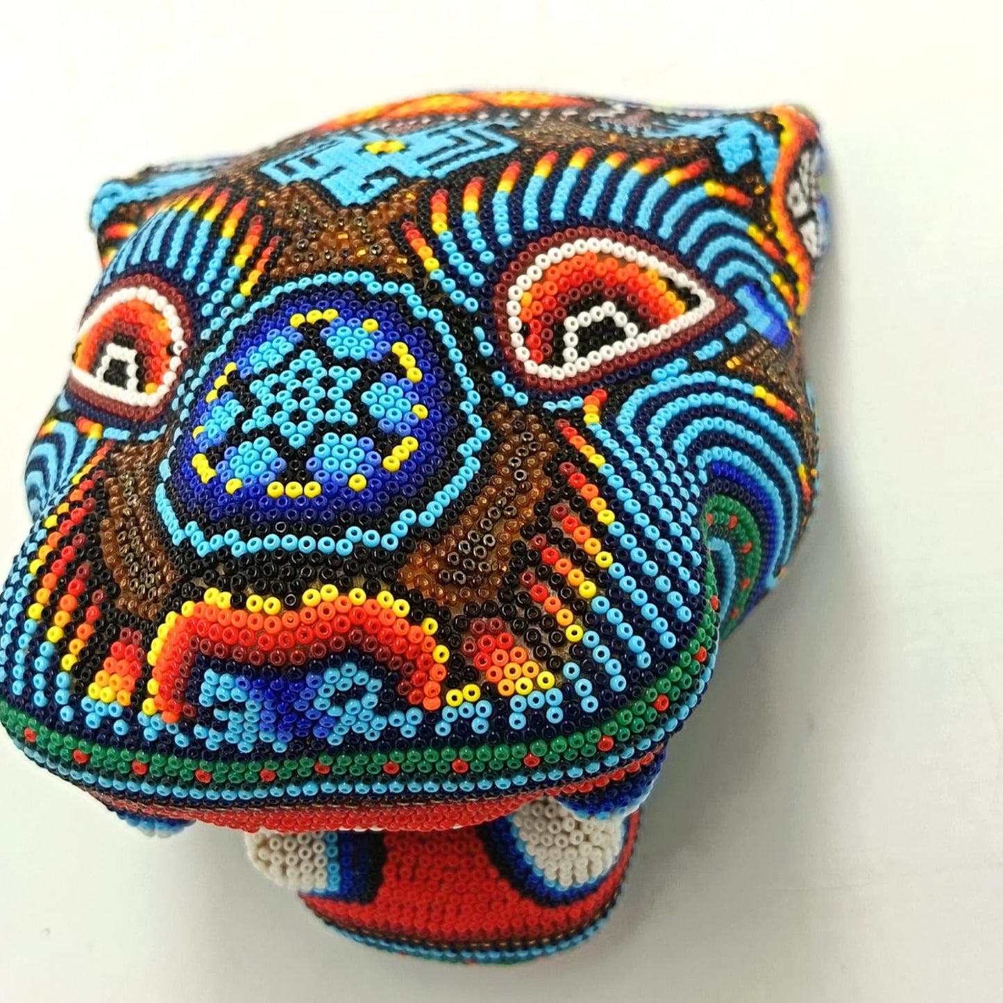Mexican Huichol Hand Beaded Jaguar Head By Santos Bautista PP8852