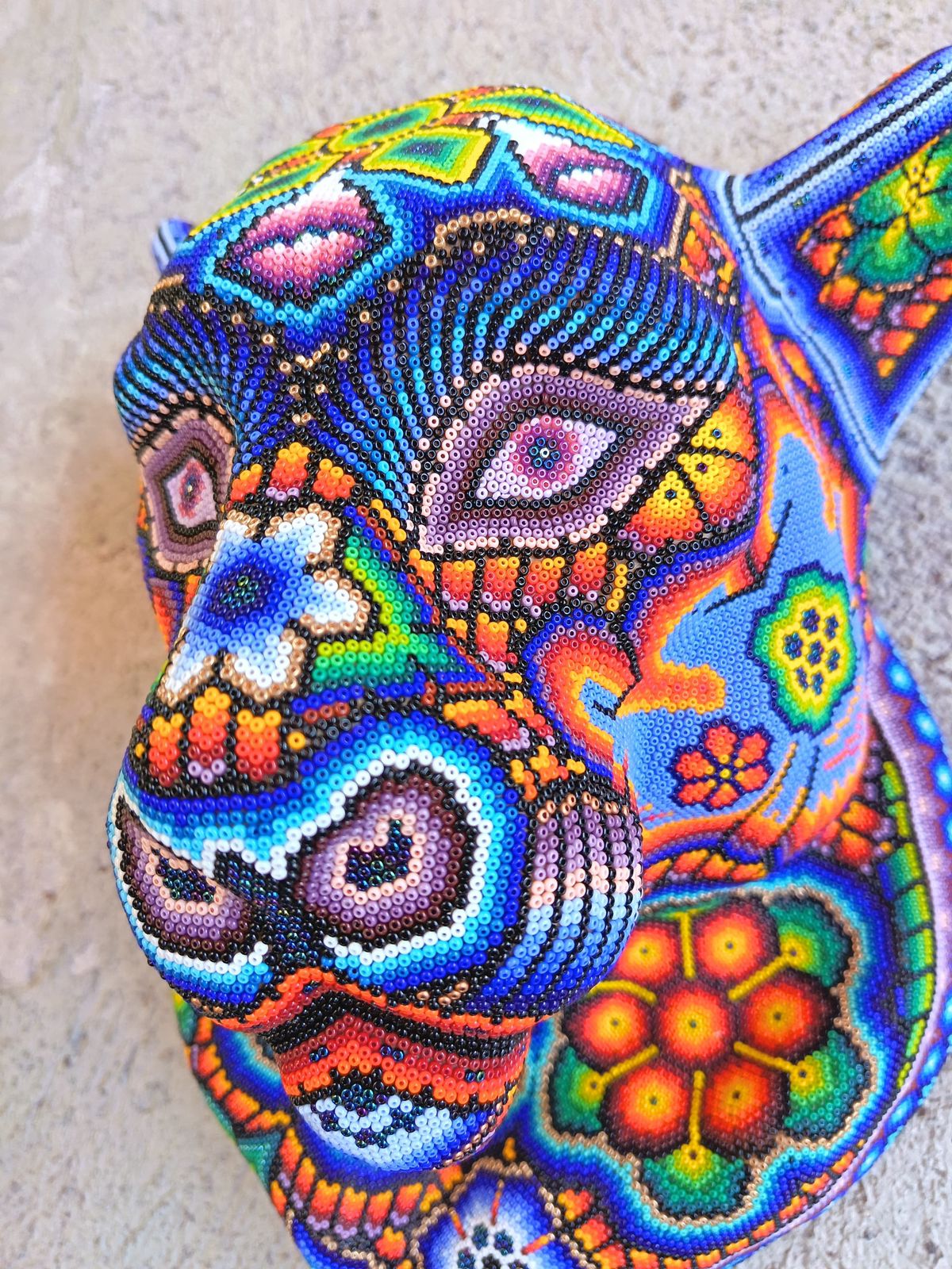 Mexican Huichol Hand Beaded Panter Head By Octaviano Villa Lopez PP8779