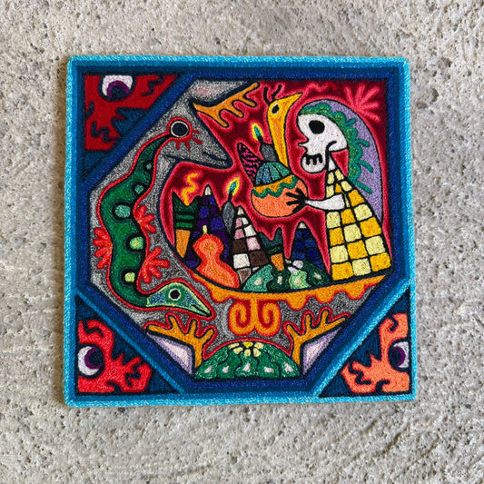 Mexican Folk Art Huichol Indian Yarn Painting by Luis Castro PP8949