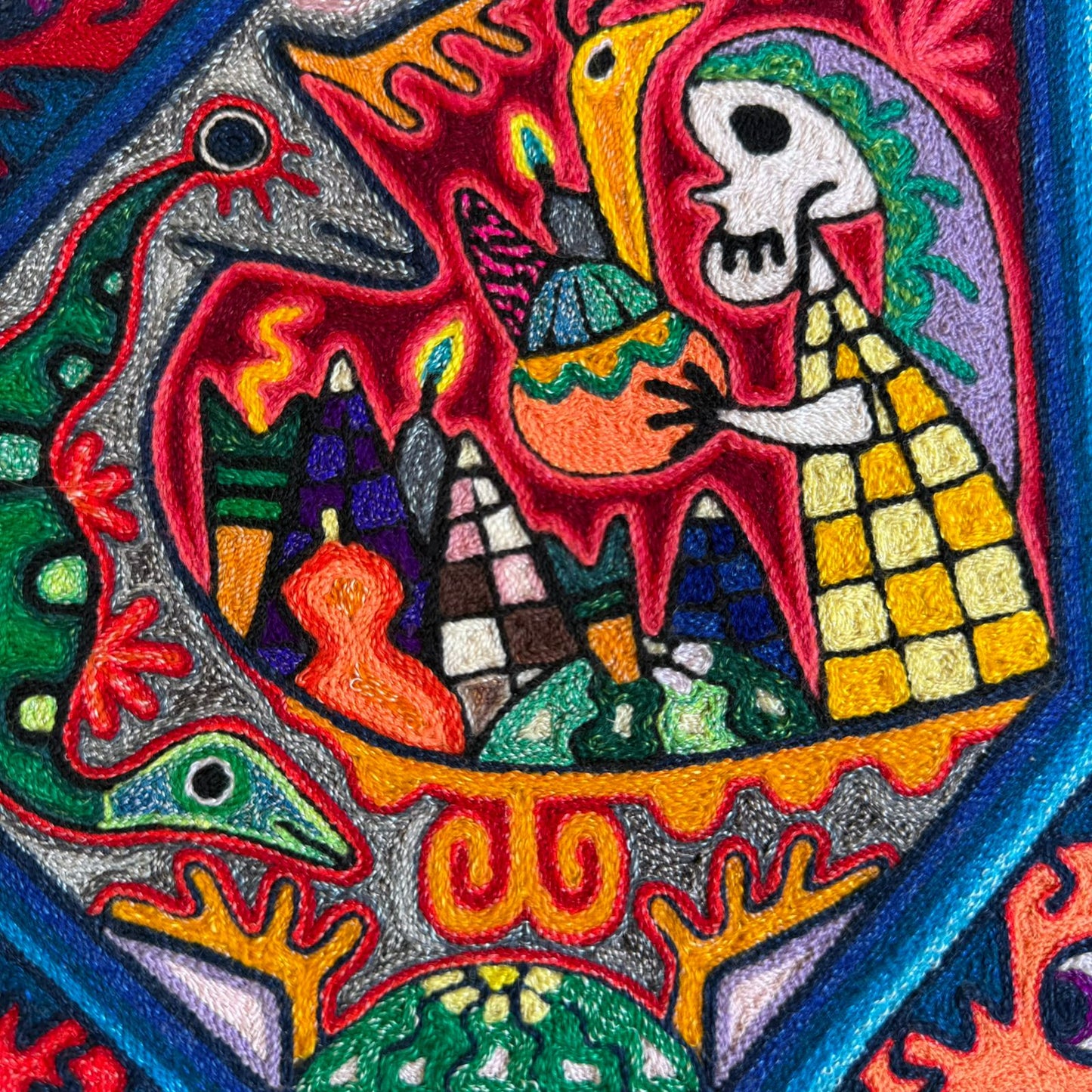 Mexican Folk Art Huichol Indian Yarn Painting by Luis Castro PP8949