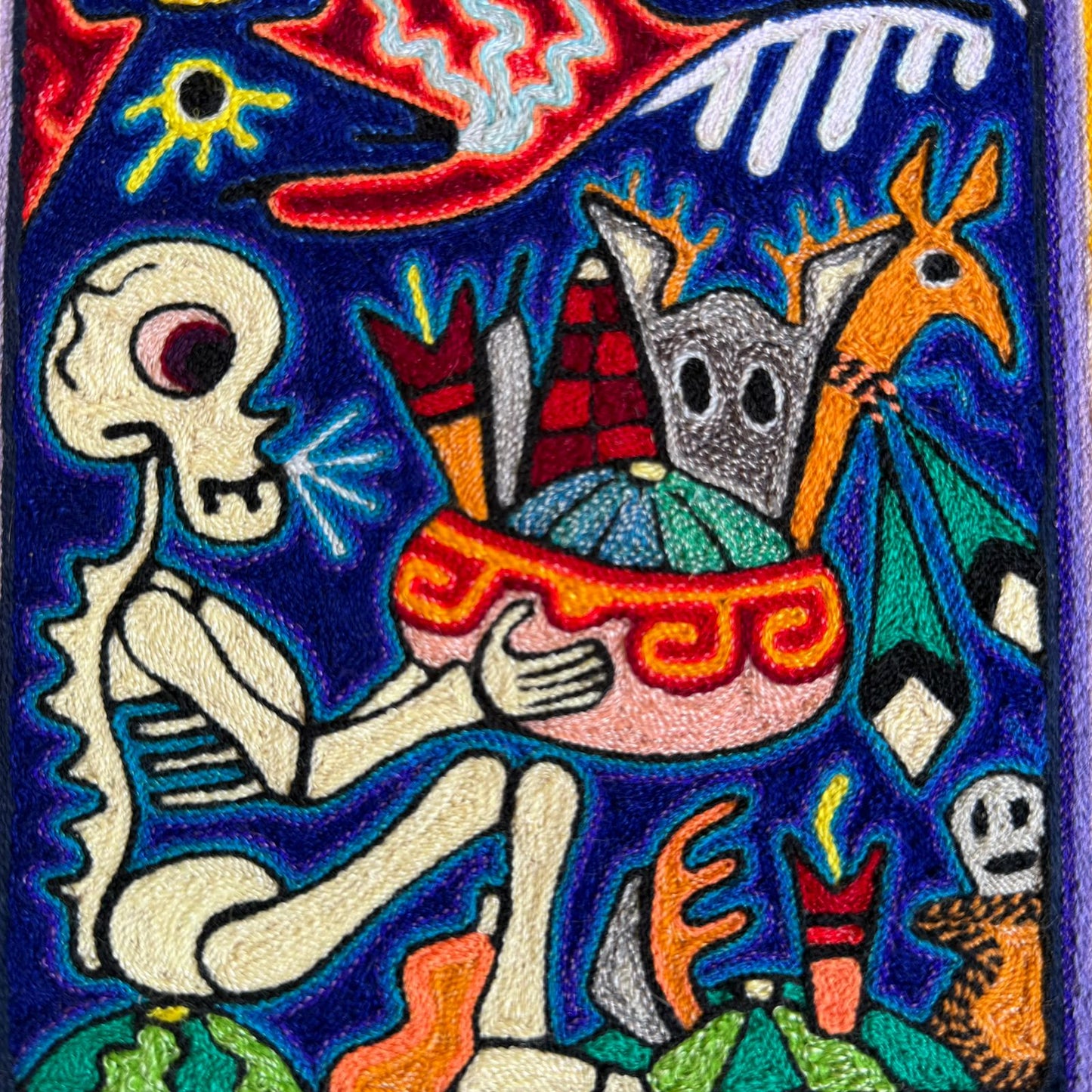 Mexican Folk Art Huichol Indian Yarn Painting by Luis Castro PP8951
