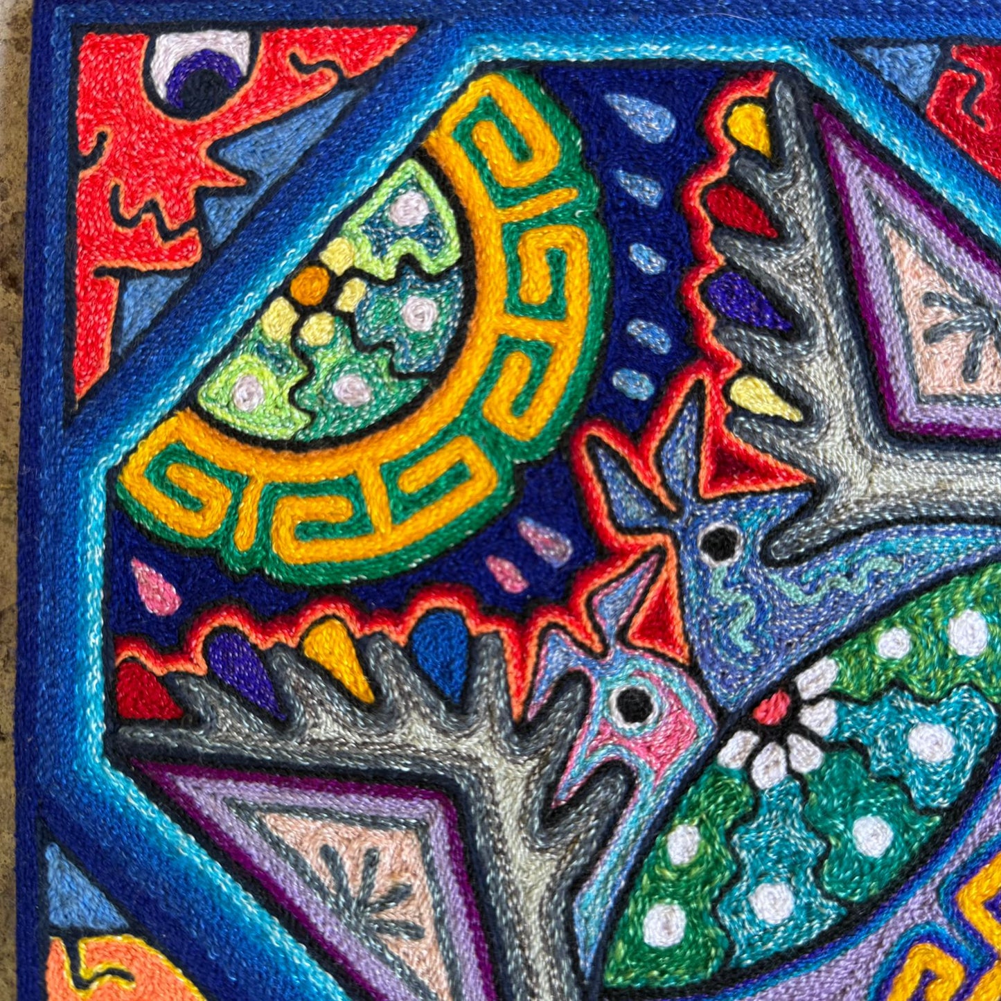 Mexican Folk Art Huichol Indian Yarn Painting by Luis Castro PP8952