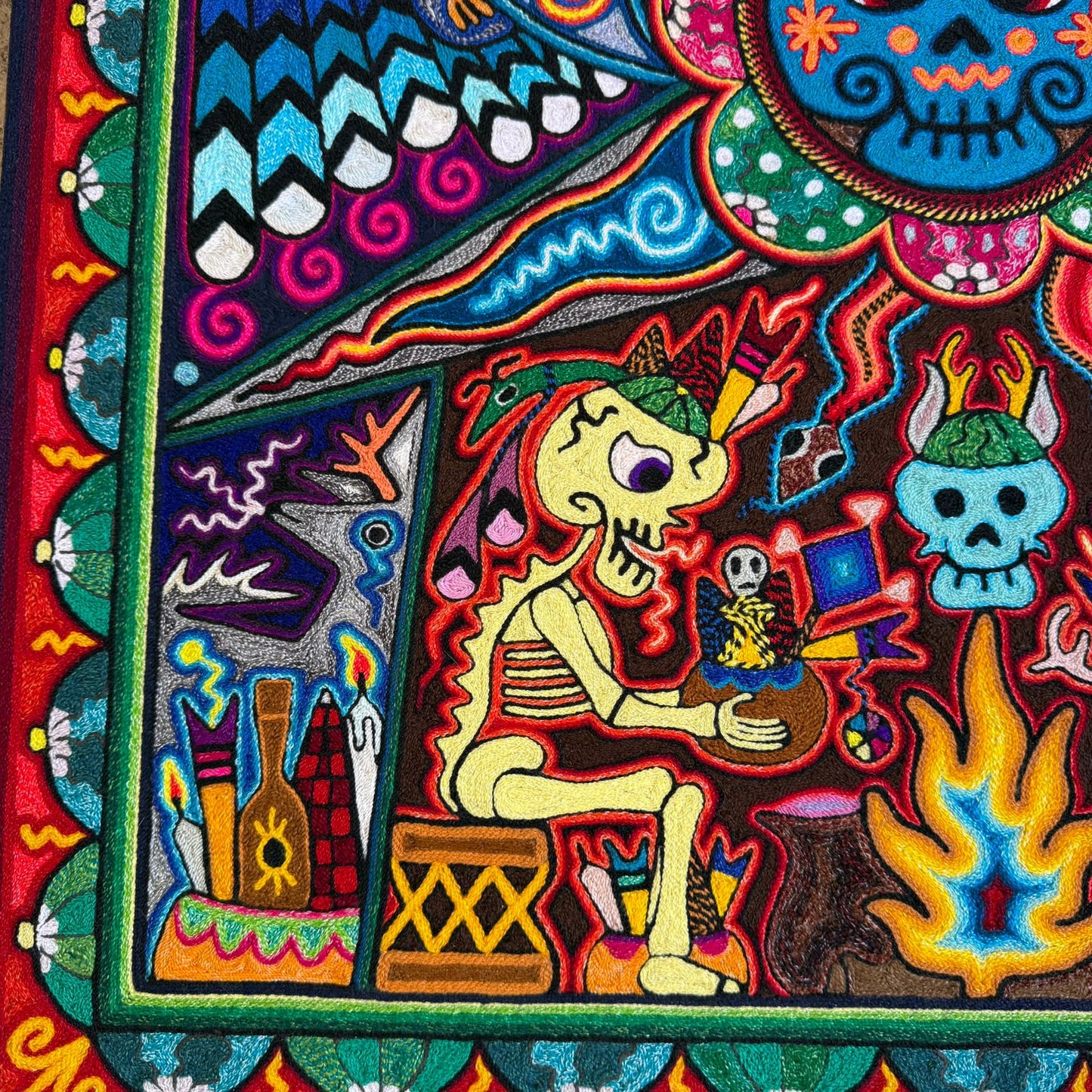 Mexican Folk Art Huichol Indian Yarn Painting by Luis Castro PP8957