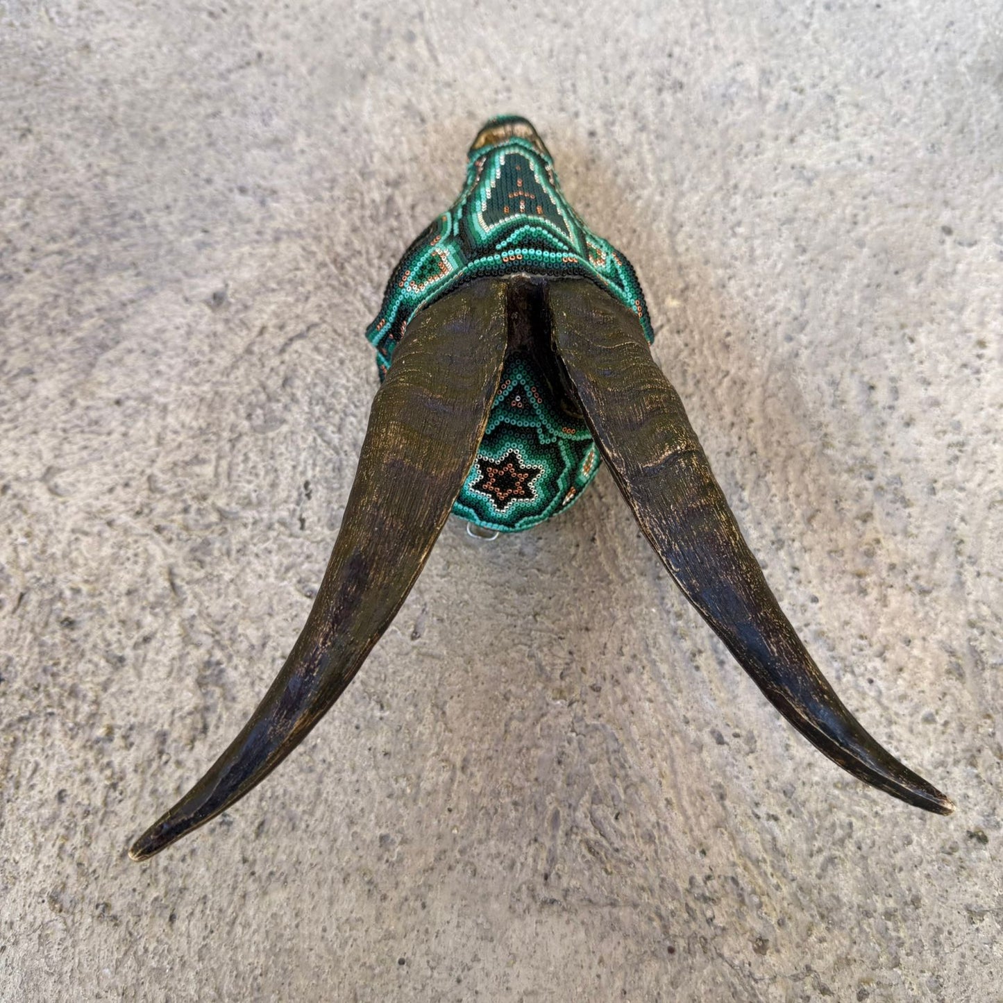 Beaded Huichol Mexican Folk Art Goat Skull By Mayola Villa Lopez PP8964