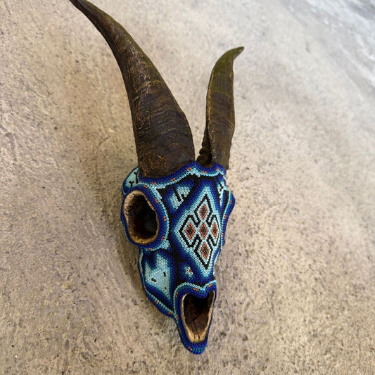 Beaded Huichol Mexican Folk Art Goat Skull By Mayola Villa Lopez PP8965 Oaxaca