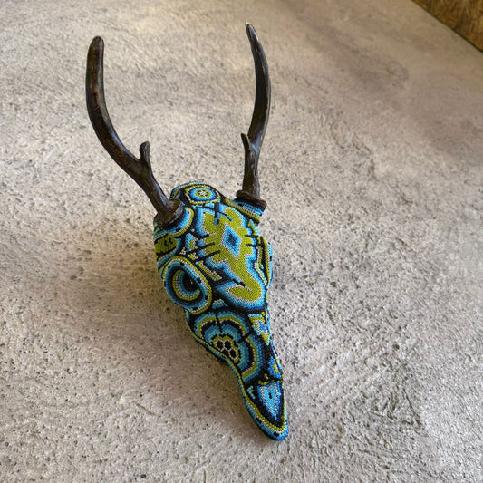 Huichol Indian Cast Resin Deer Skull Beaded By Mayola Villa Lopez PP8967