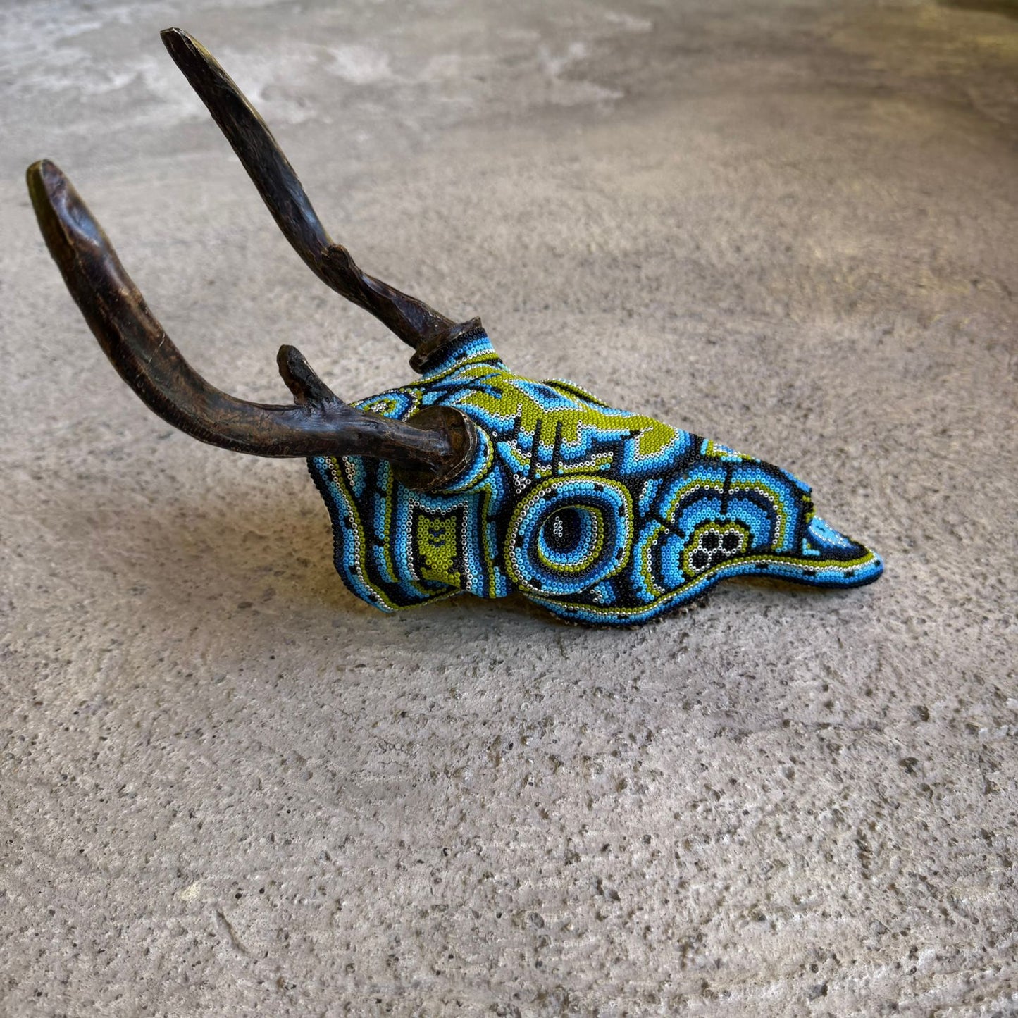 Huichol Indian Cast Resin Deer Skull Beaded By Mayola Villa Lopez PP8967