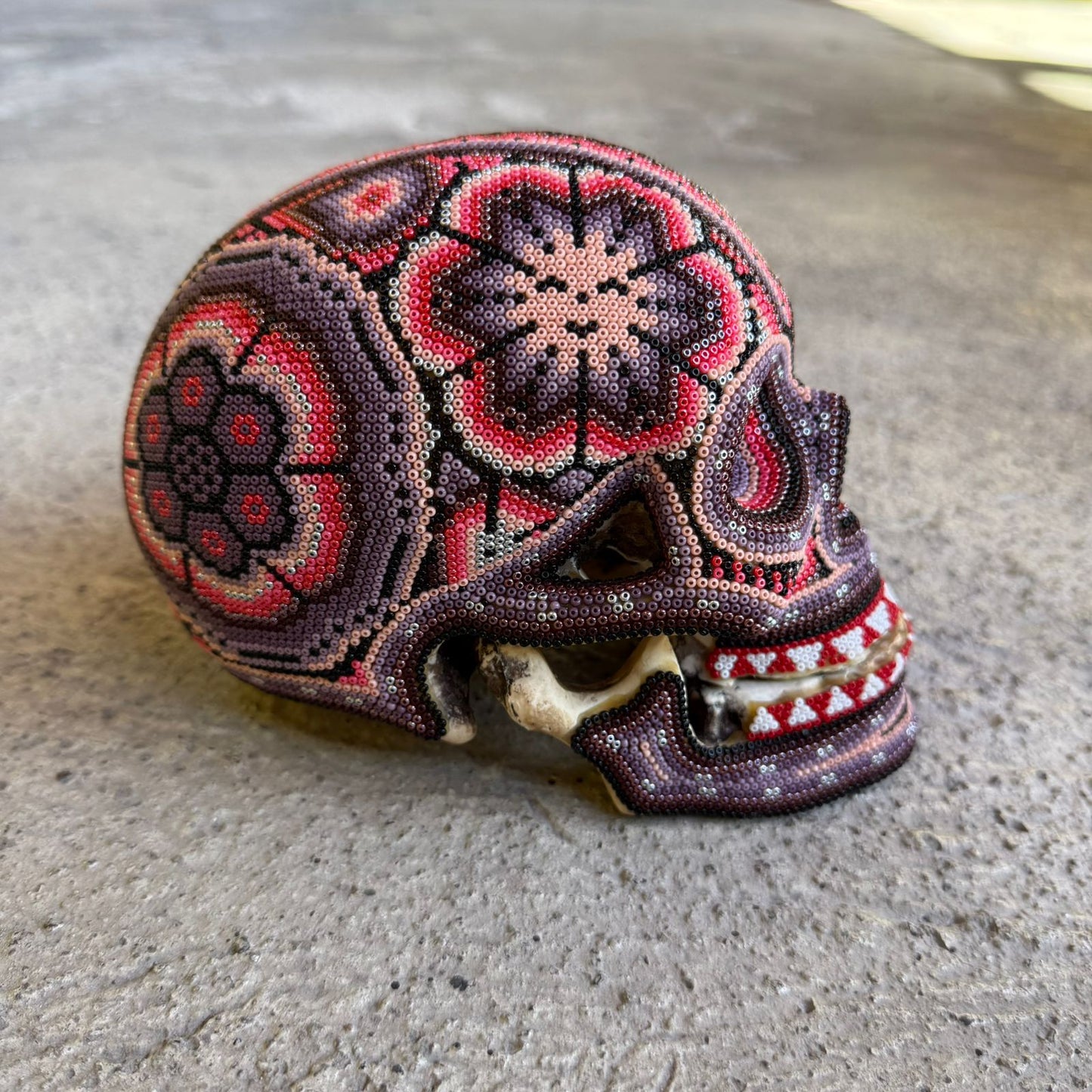 Huichol Hand Beaded Human Skull By Mayola Villa Lopez PP8968