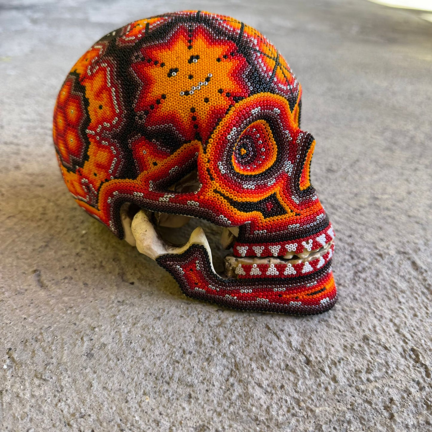 Huichol Hand Beaded Human Skull By Mayola Villa Lopez PP8969