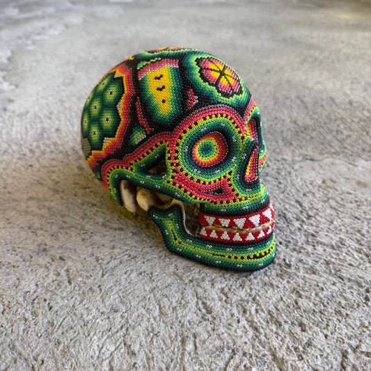 Huichol Hand Beaded Human Skull By Mayola Villa Lopez PP8971