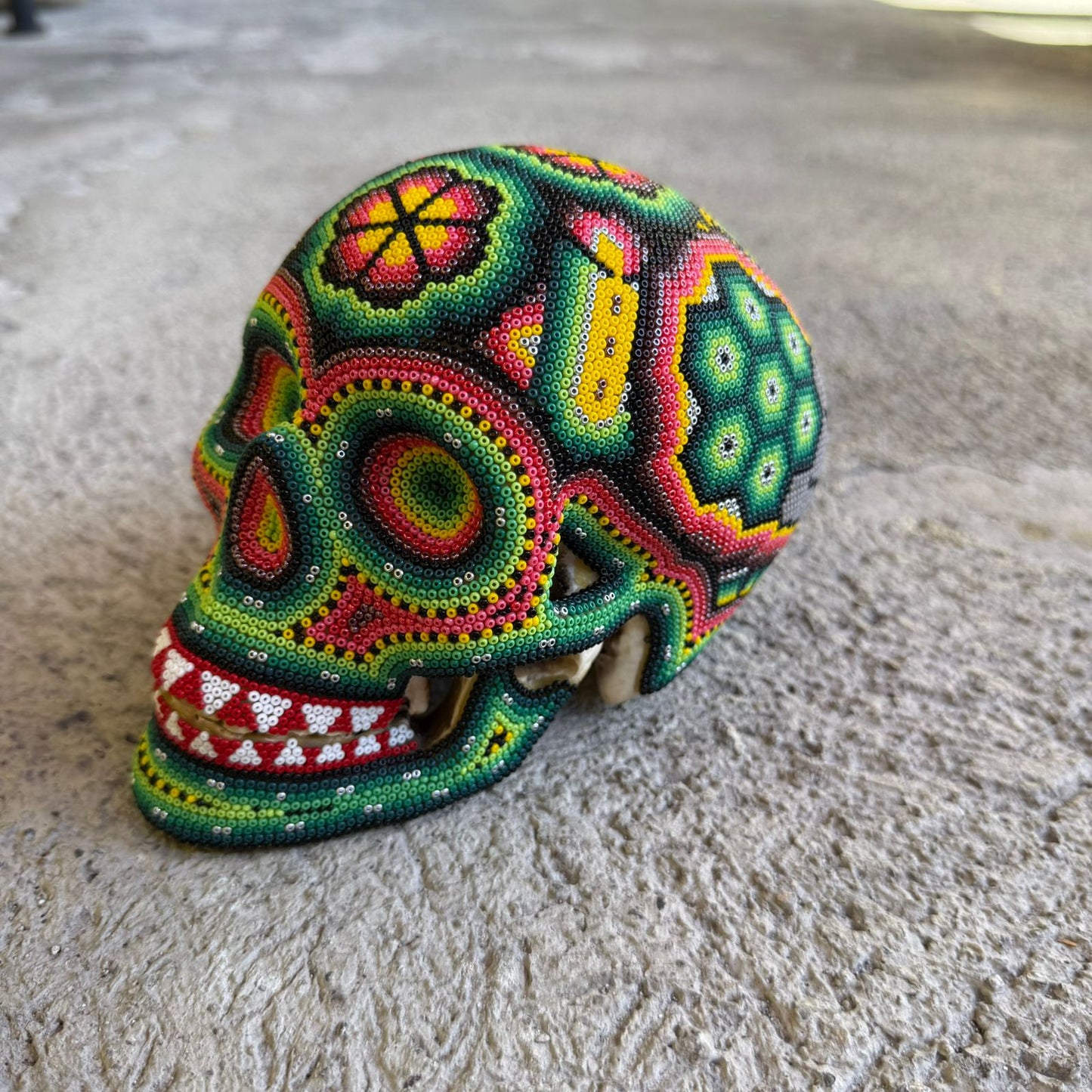 Huichol Hand Beaded Human Skull By Mayola Villa Lopez PP8971