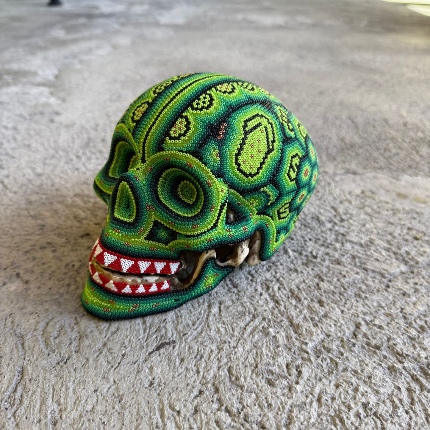 Huichol Hand Beaded Human Skull By Mayola Villa Lopez PP8972