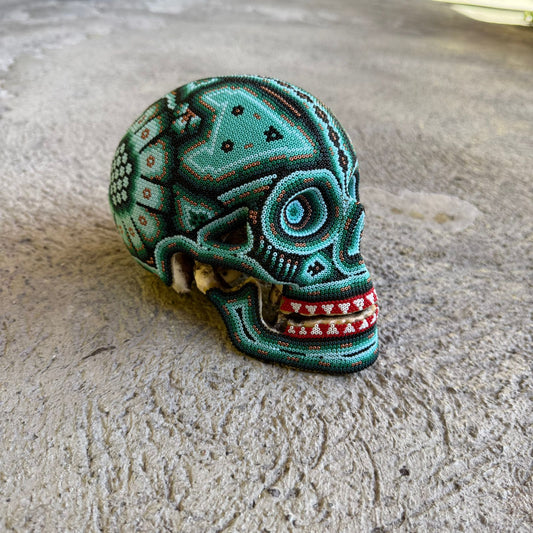 Huichol Hand Beaded Human Skull By Mayola Villa Lopez PP8973