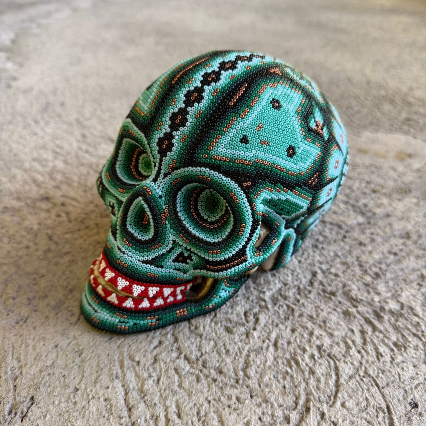 Huichol Hand Beaded Human Skull By Mayola Villa Lopez PP8973