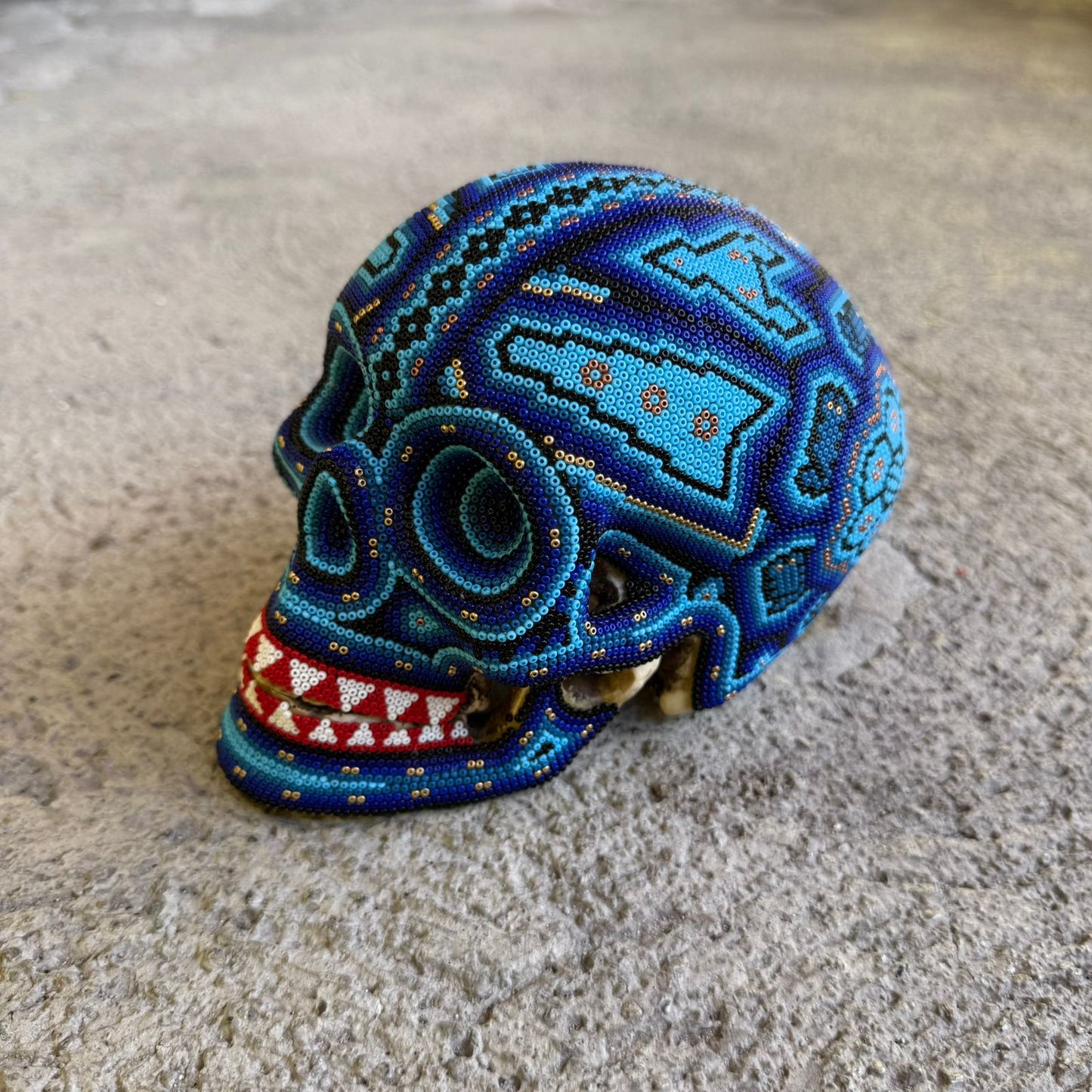 Huichol Hand Beaded Human Skull By Mayola Villa Lopez PP8976