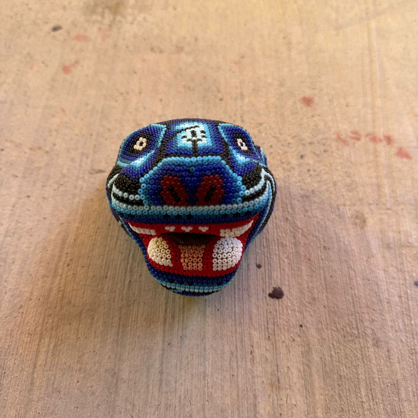 Mexican Folk Art Huichol Beaded Jaguar Head By Mayola Villa Lopez PP8980 Oaxaca