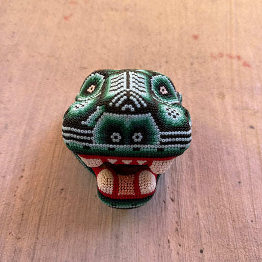 Mexican Folk Art Huichol Beaded Jaguar Head By Mayola Villa Lopez PP8983 Oaxaca