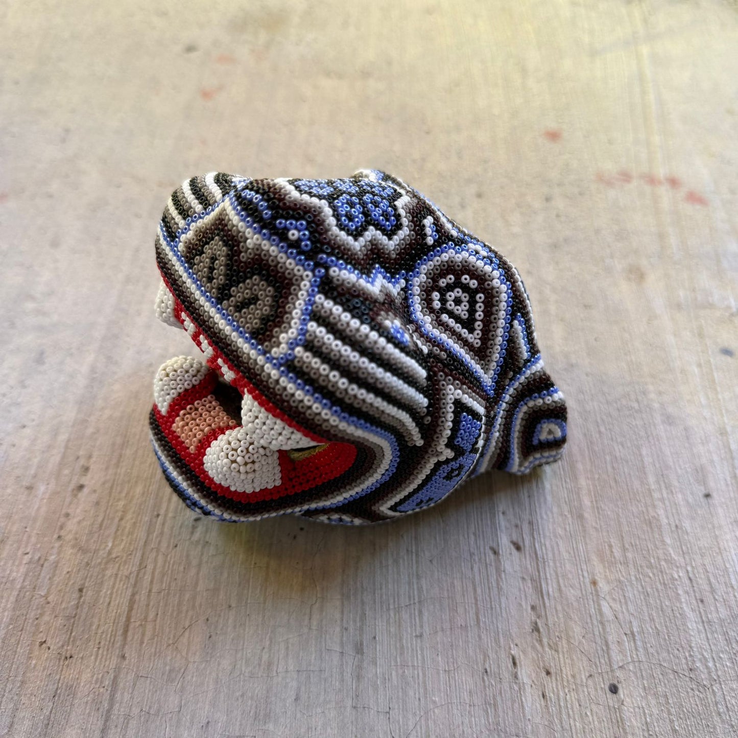 Mexican Folk Art Huichol Beaded Jaguar Head By Mayola Villa Lopez PP8986