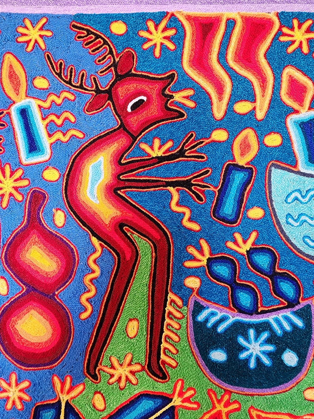 Mexican Folk Art Huichol Yarn Painting by Cooperativa Zitacua PP8987