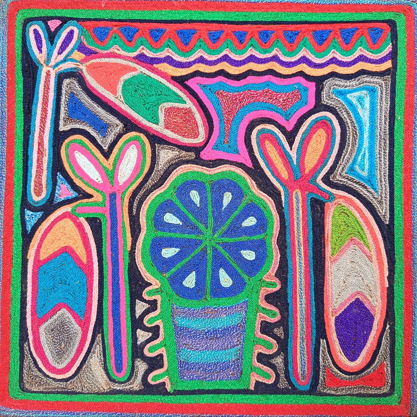 Huichol Indian Mexican Folk Art Yarn Painting by Jesus Jimenez PP9022