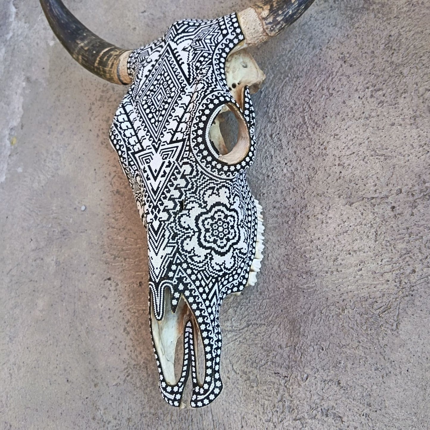 Huichol Indian Hand Beaded Bull Skull By Santos Bautista PP9047