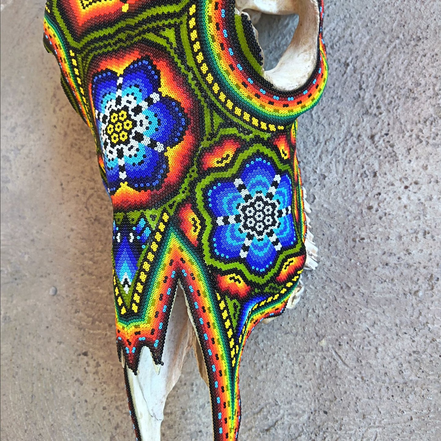 Huichol Indian Hand Beaded Bull Skull By Santos Bautista PP9048