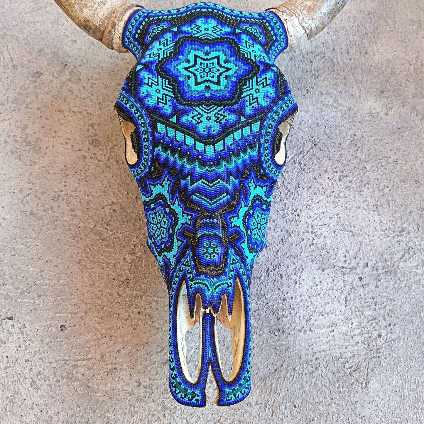 Huichol Indian Hand Beaded Bull Skull By Santos Bautista PP9049
