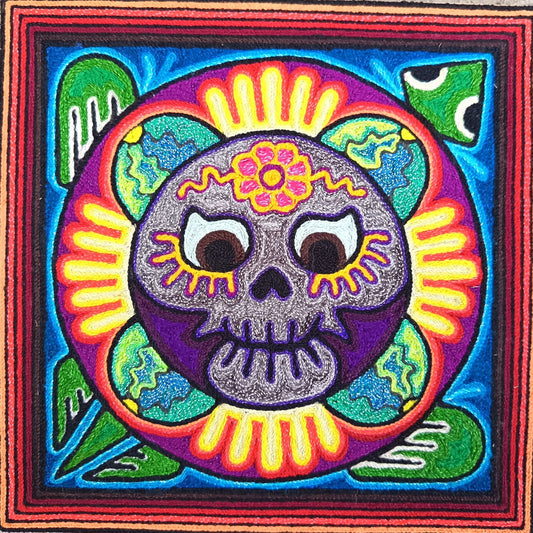 Mexican Folk Art Huichol Indian Yarn Painting by Luis Castro PP9055