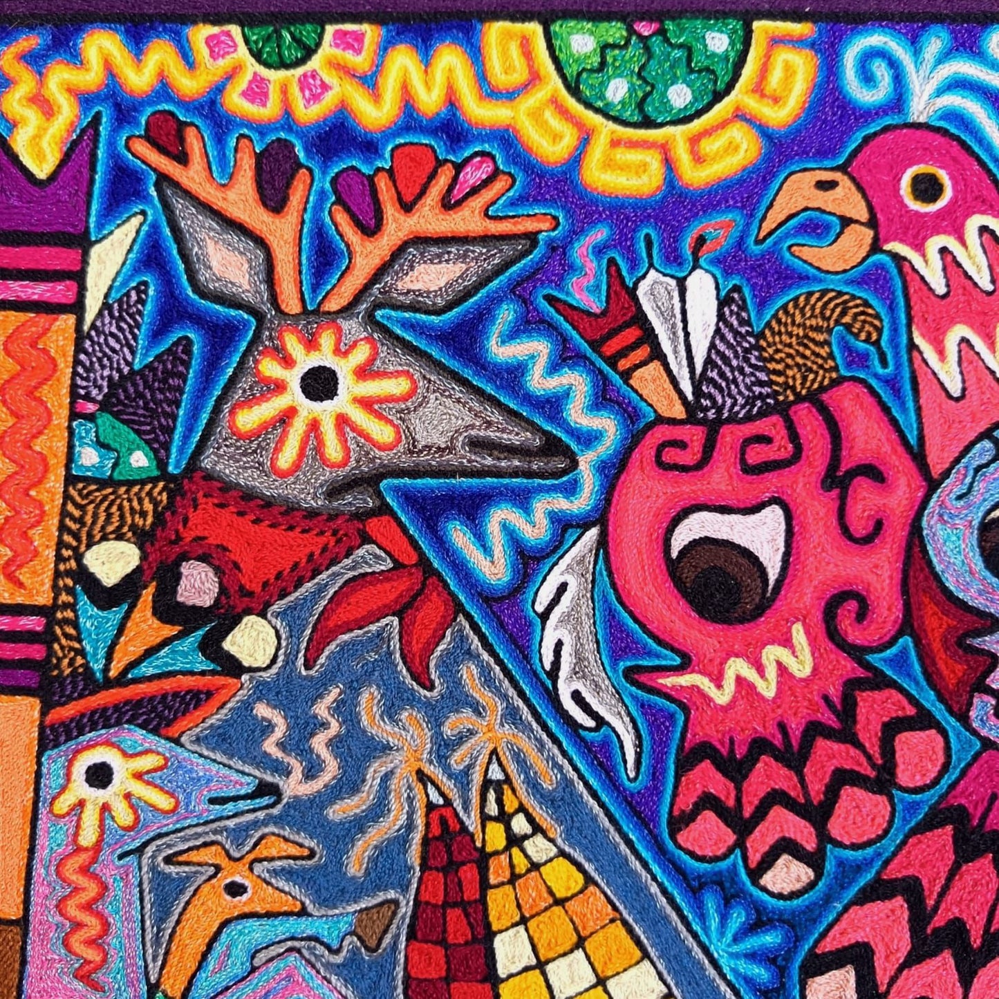 Mexican Folk Art Huichol Indian Yarn Painting by Luis Castro PP9061