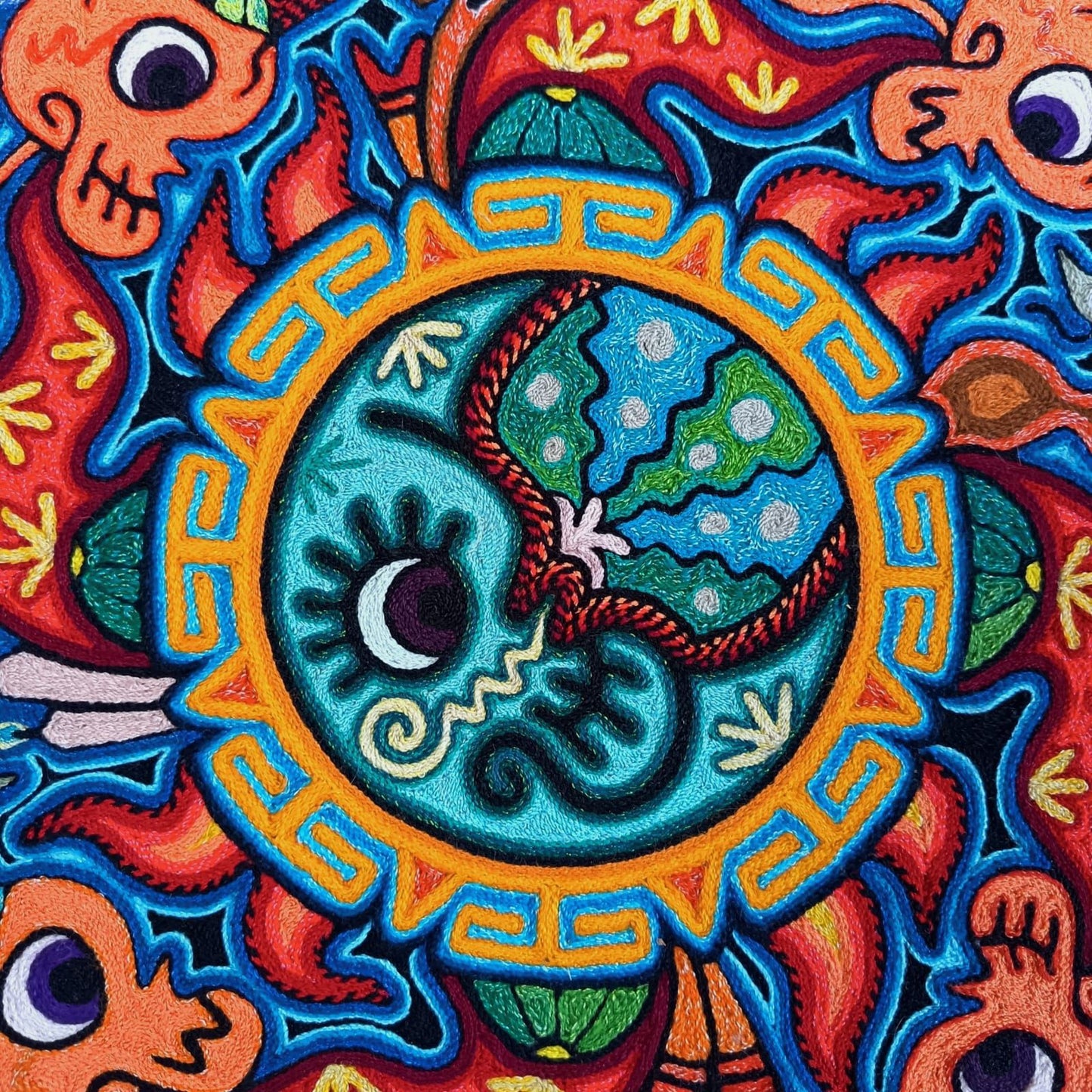 Mexican Folk Art Huichol Indian Yarn Painting by Luis Castro PP9062