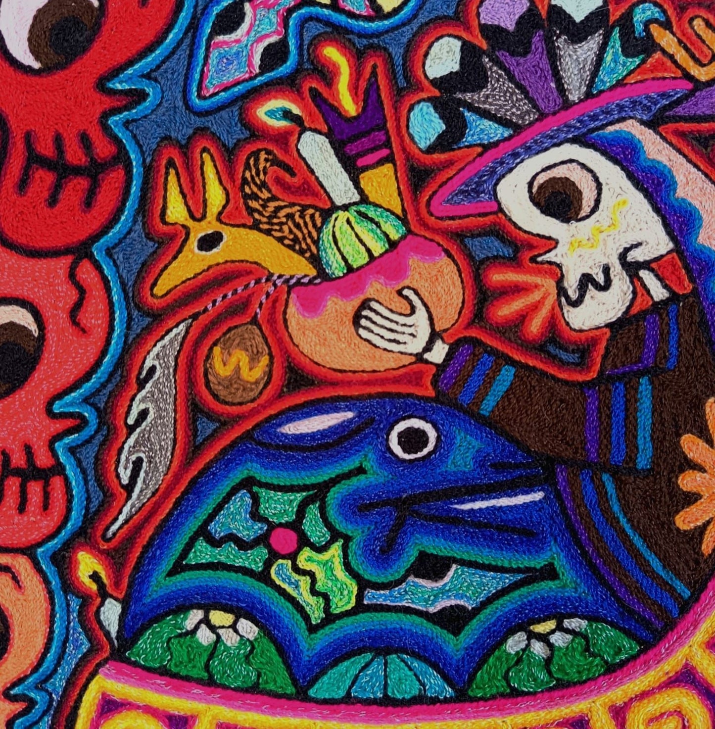 Mexican Folk Art Huichol Indian Yarn Painting by Luis Castro PP9063
