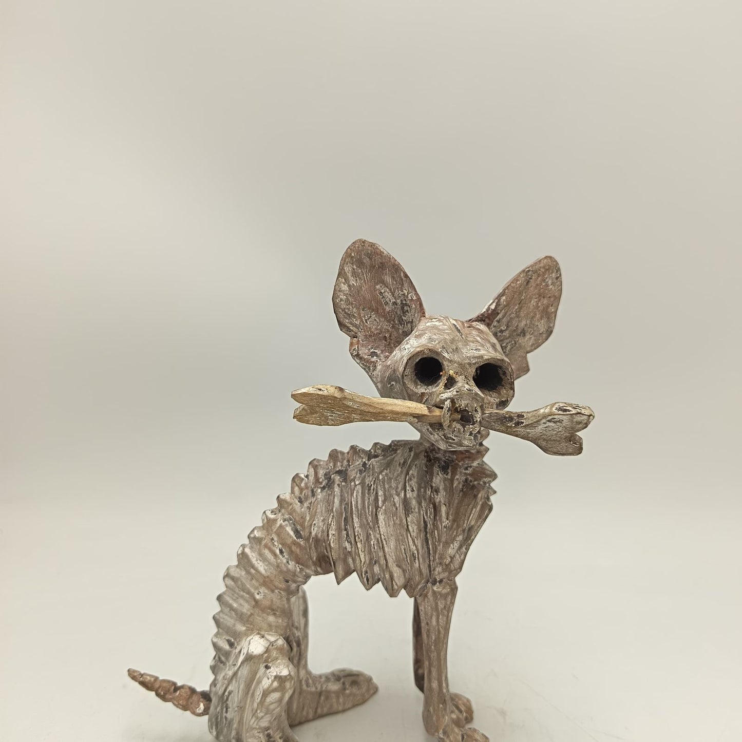 Beutiful Oaxacan Wood Carving Skeleton Dog, By Alejandrino Fuentes PP9112