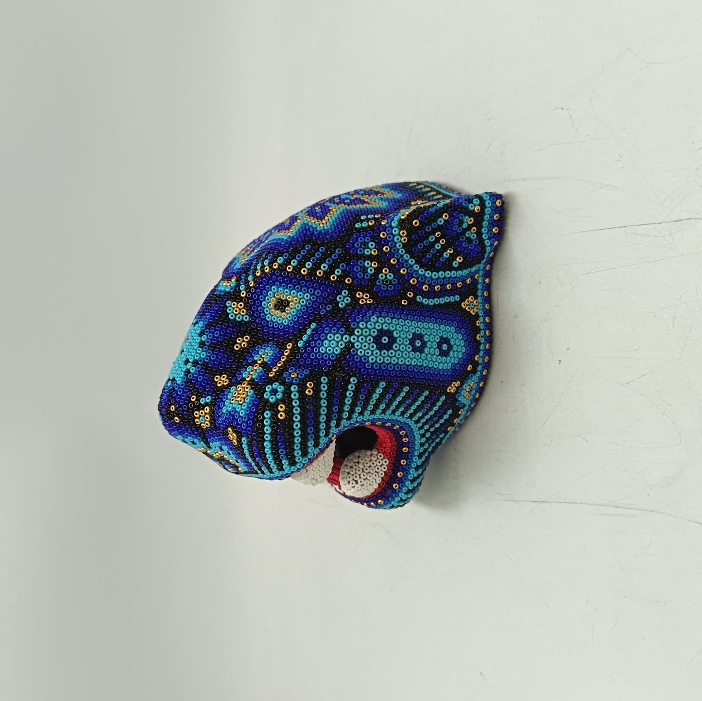 Huichol Mexican Hand Beaded Jaguar Head By Isandro Villa Lopez PP9090