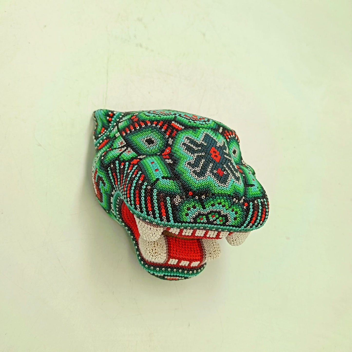 Huichol Mexican Hand Beaded Jaguar Head By Isandro Villa Lopez PP9093