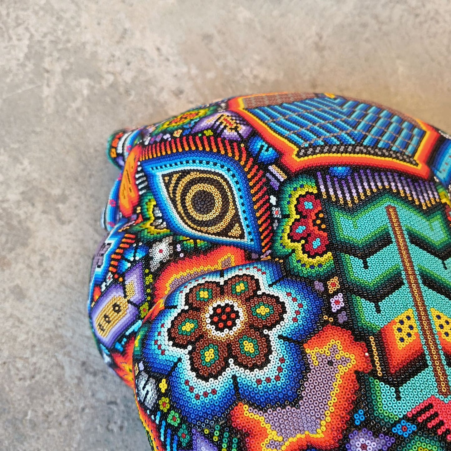 Huichol Mexican Hand Beaded Jaguar Head By Isandro Villa Lopez PP9096